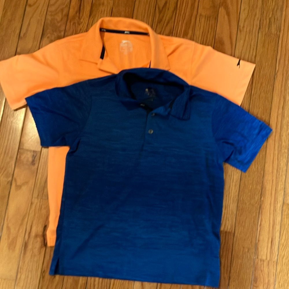 Two Slazenger golf shirts- blue & orange